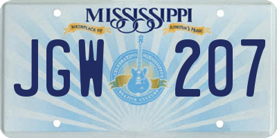 MS license plate JGW207