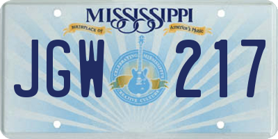 MS license plate JGW217