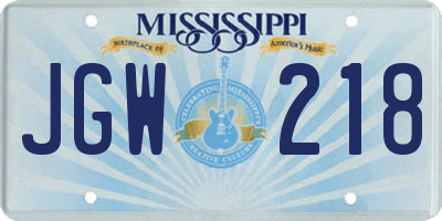 MS license plate JGW218