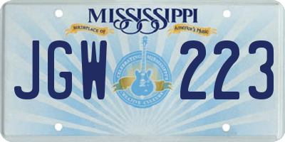 MS license plate JGW223