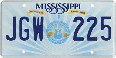 MS license plate JGW225