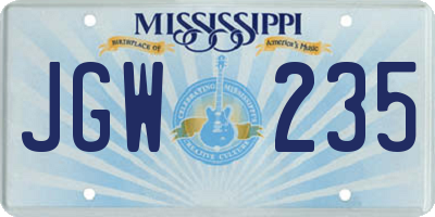 MS license plate JGW235