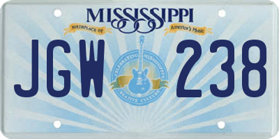 MS license plate JGW238