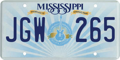 MS license plate JGW265