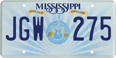 MS license plate JGW275