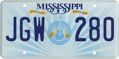 MS license plate JGW280