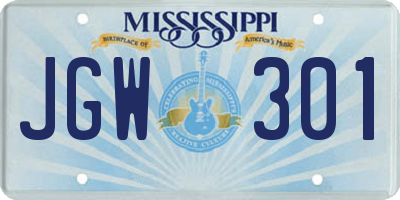 MS license plate JGW301