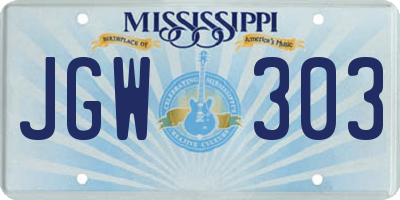 MS license plate JGW303