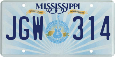 MS license plate JGW314
