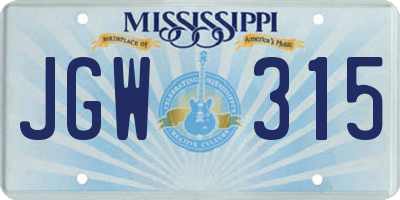 MS license plate JGW315