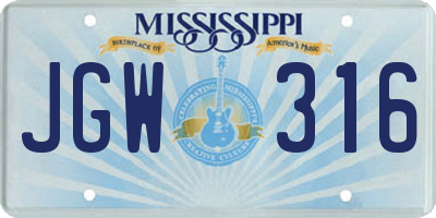 MS license plate JGW316