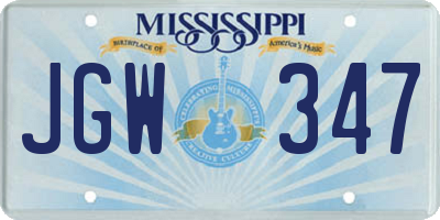 MS license plate JGW347
