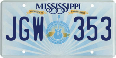 MS license plate JGW353