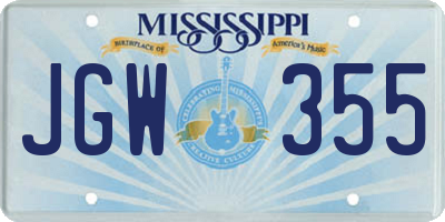 MS license plate JGW355