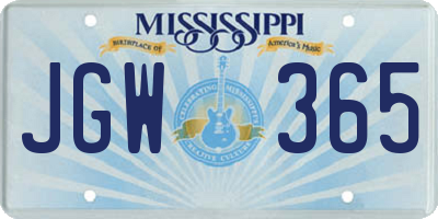 MS license plate JGW365