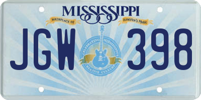 MS license plate JGW398
