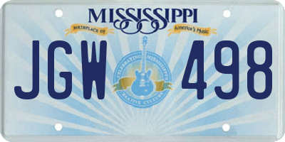 MS license plate JGW498