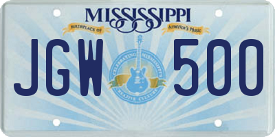MS license plate JGW500