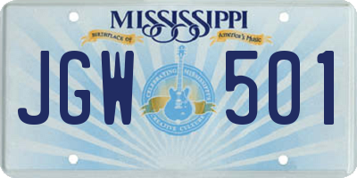 MS license plate JGW501