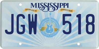MS license plate JGW518