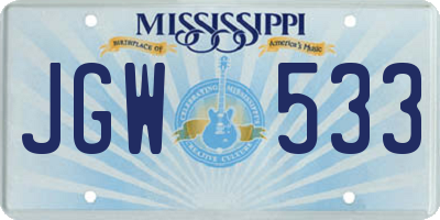MS license plate JGW533
