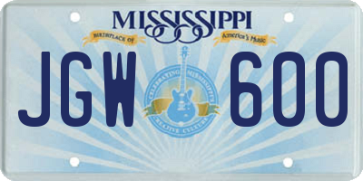 MS license plate JGW600