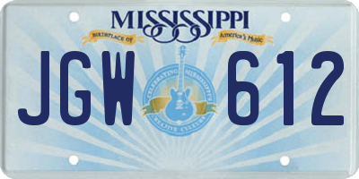 MS license plate JGW612