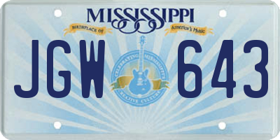 MS license plate JGW643