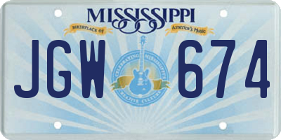 MS license plate JGW674