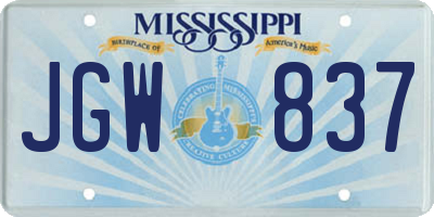 MS license plate JGW837
