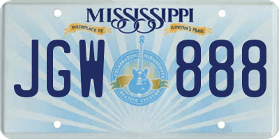 MS license plate JGW888