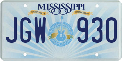 MS license plate JGW930