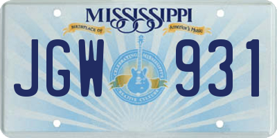 MS license plate JGW931