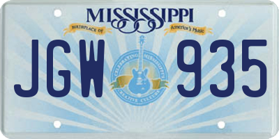 MS license plate JGW935