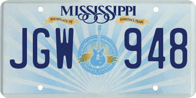 MS license plate JGW948