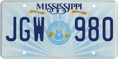 MS license plate JGW980
