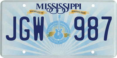 MS license plate JGW987