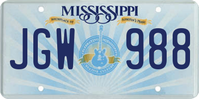 MS license plate JGW988