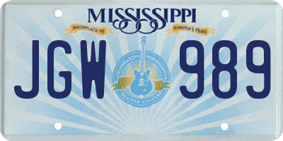 MS license plate JGW989