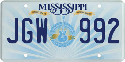MS license plate JGW992