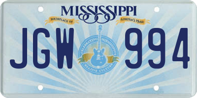 MS license plate JGW994