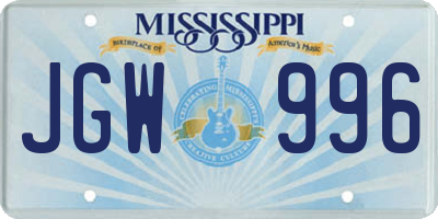 MS license plate JGW996