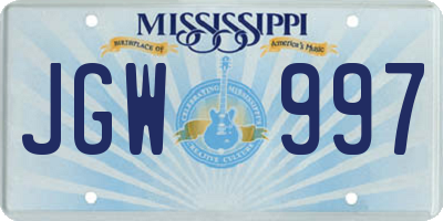 MS license plate JGW997