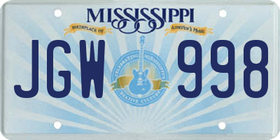 MS license plate JGW998