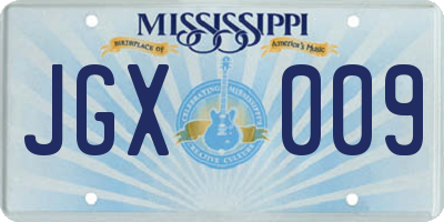 MS license plate JGX009