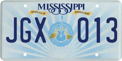 MS license plate JGX013