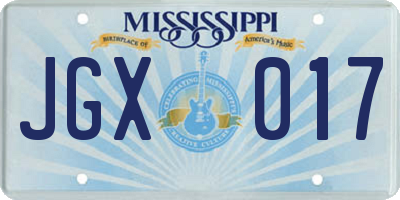MS license plate JGX017