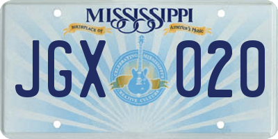 MS license plate JGX020