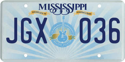 MS license plate JGX036