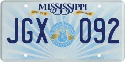 MS license plate JGX092